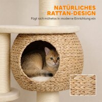 Kratzbaum Groß 132 cm hoch Katzenbaum mit Rohrkolben-Höhle Kratzstämmen Bett 3 Spielbällen Kippschutz 1-2 Katzen bis 6kg
