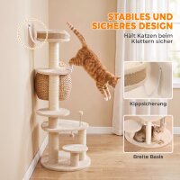 Kratzbaum Groß 132 cm hoch Katzenbaum mit Rohrkolben-Höhle Kratzstämmen Bett 3 Spielbällen Kippschutz 1-2 Katzen bis 6kg
