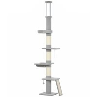 Kratzbaum Deckenhoch 230–260 cm höhenverstellbar Katzenbaum mit 5 Etagen 3 dicke Sisal-Kratzstämmen, Sisal-Kratzbrett