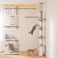 Kratzbaum Deckenhoch 230–260 cm höhenverstellbar Katzenbaum mit 5 Etagen 3 dicke Sisal-Kratzstämmen, Sisal-Kratzbrett