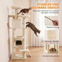 Kratzbaum Groß 184 cm hoch Katzenbaum mit 3 Kratzstämmen Liegeflächen Spielball Hängematte Leiter, Katzen unter 6 kg