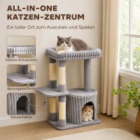 Katzenbaum, 93 cm 3 stufiger Kratzbaum mit Sisal-Kratzstämmen, Kuschelhöhle, großer Liegefläche, Plattform, bis 6 kg