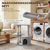 Katzenbaum, 93 cm 3 stufiger Kratzbaum mit Sisal-Kratzstämmen, Kuschelhöhle, großer Liegefläche, Plattform, bis 6 kg